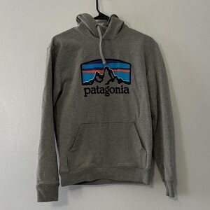 Patagonia Gray Hoodie with Multi-Colored Logo Design
